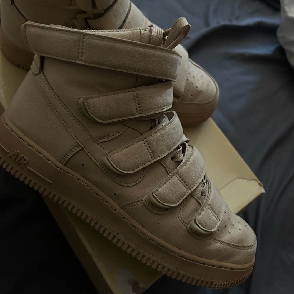 Beige High-Top Sneakers with Straps